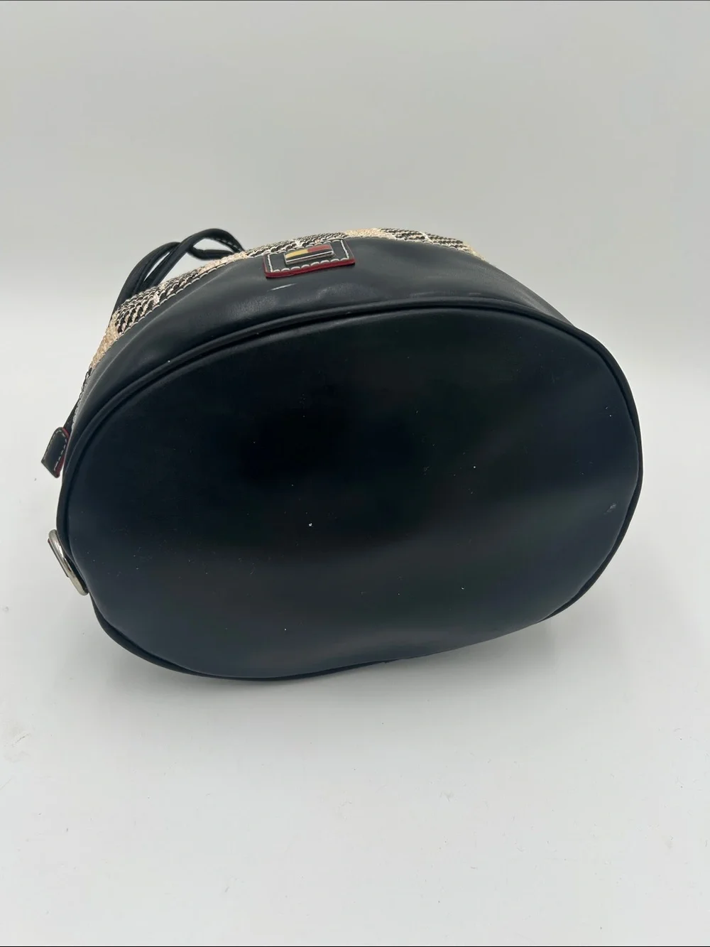 Y2K Tommy Hilfiger Black Natural/Red Straw Leather Bucket Bag Matching‎ Eye Case